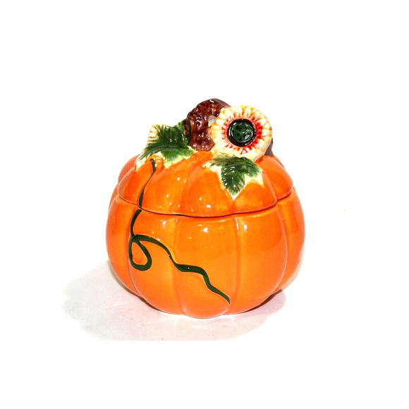 Greenbrier Royal Norfolk Pumpkin Candy Cookie Ceramic Container Autumn Décor EC - Picture 1 of 7